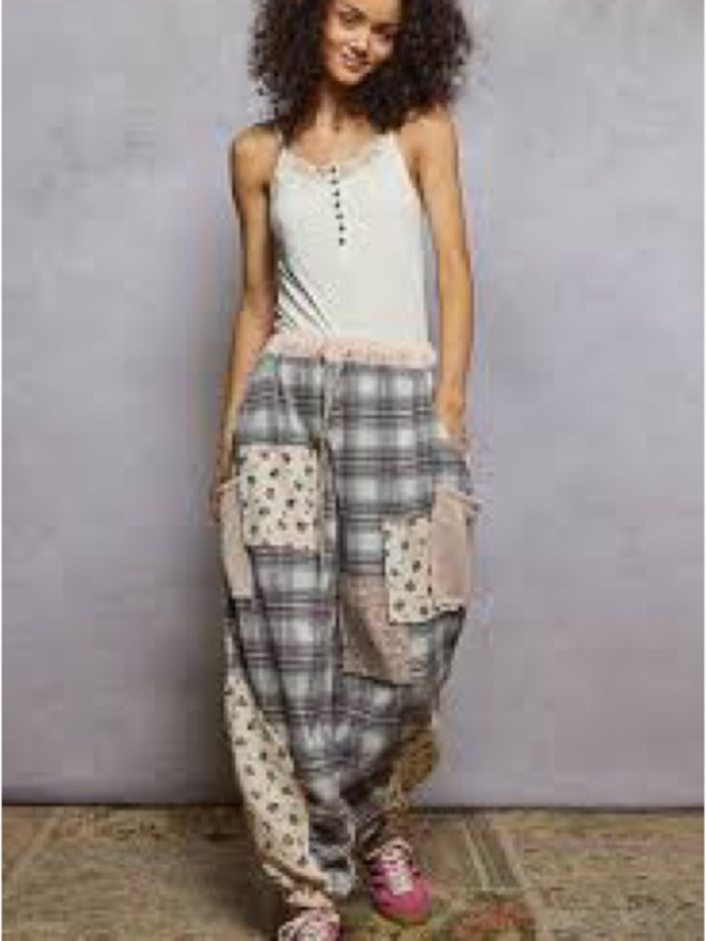 POL Textured Plaid Double Gauze Jogger Pants size Small